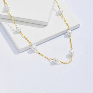 Minimalist Pearl Gold Color Chain Necklace Women Gift