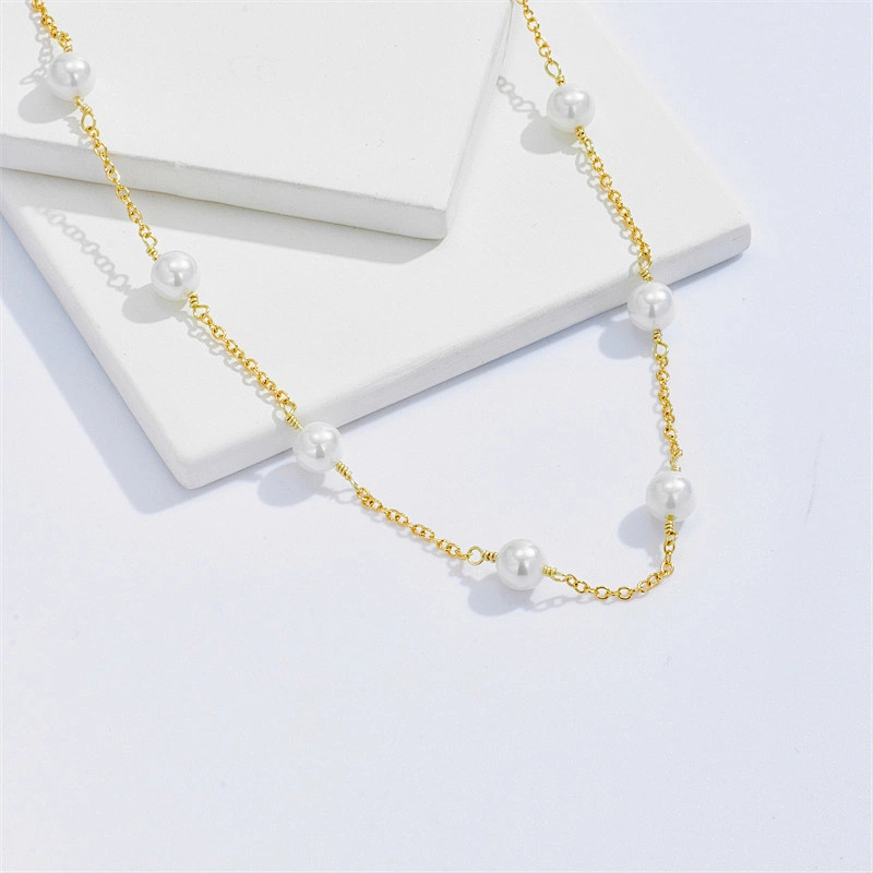 Minimalist Pearl Gold Color Chain Necklace Women Gift