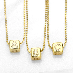 Geometric Gold Plated Zirconia Letters Pendant Necklace