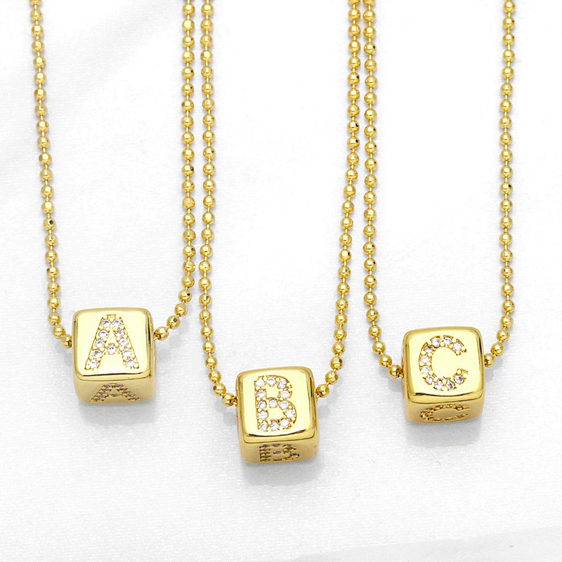 Geometric Gold Plated Zirconia Letters Pendant Necklace