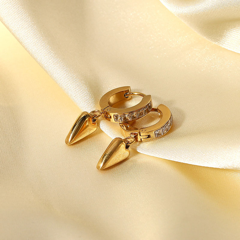 Gold Heart Drop Earrings Stainless Steel Zirconia Earrings