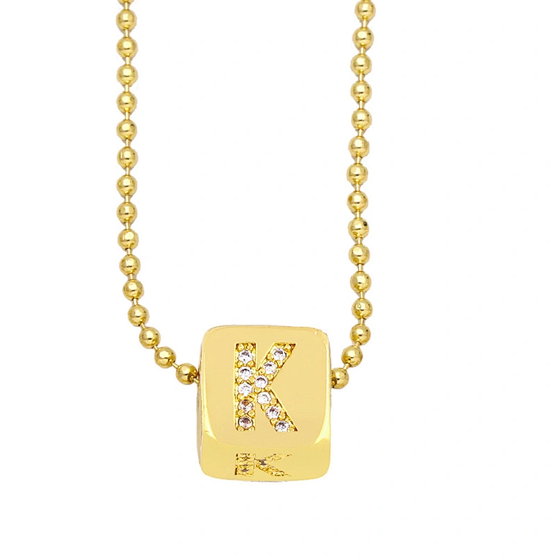 Geometric Gold Plated Zirconia Letters Pendant Necklace