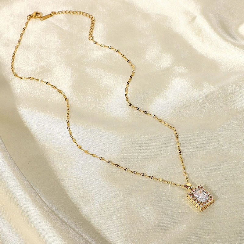 Fashion Stainless Steel Necklace Zircon Pendant Necklace