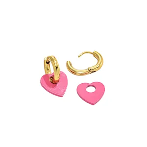 Trend Pink Heart Drop Earrings Stainless Steel Hoop Earrings