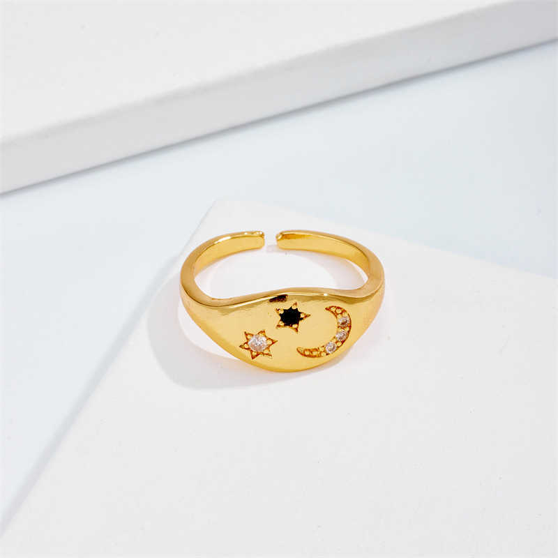 New Rings Star Moon Rings Zircon Open Rings