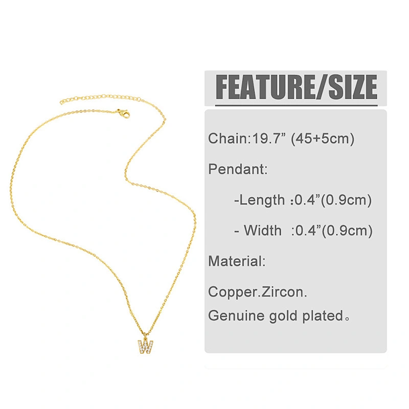 18k Gold Plated DIY Letters Necklace With CZ Diamond Pendant