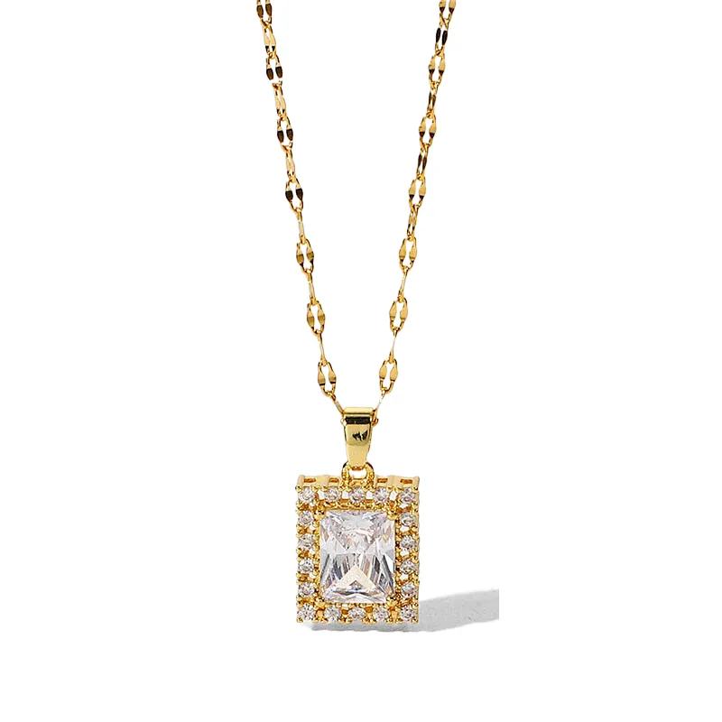 Fashion Stainless Steel Necklace Zircon Pendant Necklace