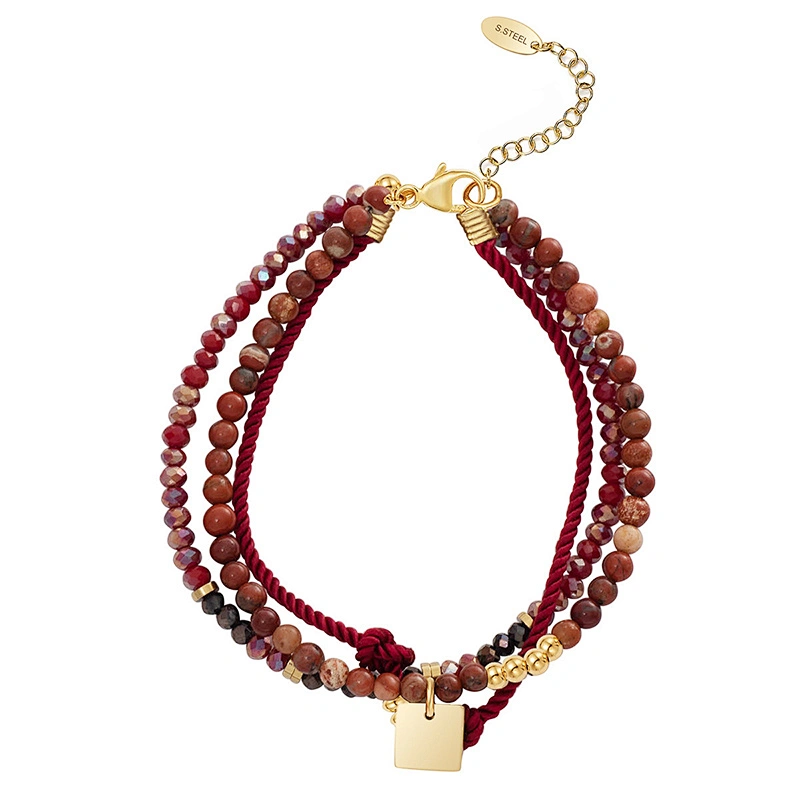 Polyester Twisted Rope Bracelet Square Steel Charms Jewelry