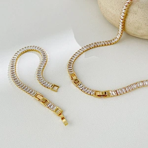 Zircon Chain Necklace Bracelet Simple OT Buckle Chocker Set