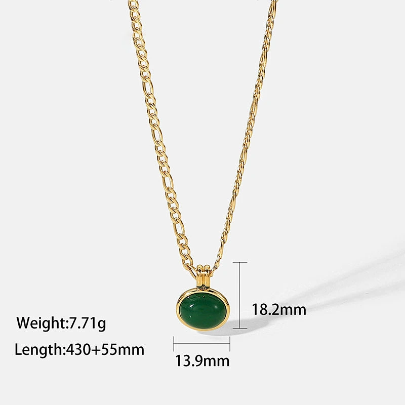 Vintage Jade Pendant Steel Necklace Clavicle Chain Ladies
