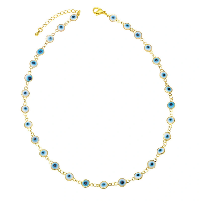 Enamel Simple Evil Eye Gold Color Copper Women Necklaces
