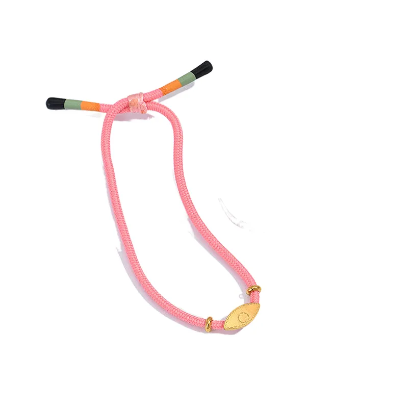 Simple Pink Braided Bracelet Gold Eye Pendant Bracelet