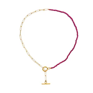 Simple OT Buckle Beaded Necklace Stainless Steel Chain Necklace