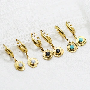 High Quality Natural Stone Petal Hoop Earrings