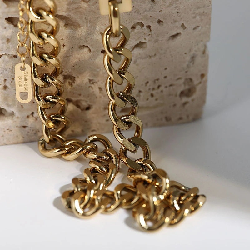 18K Gold Plated Stainless Steel Chunky Faceted Chain Necklace