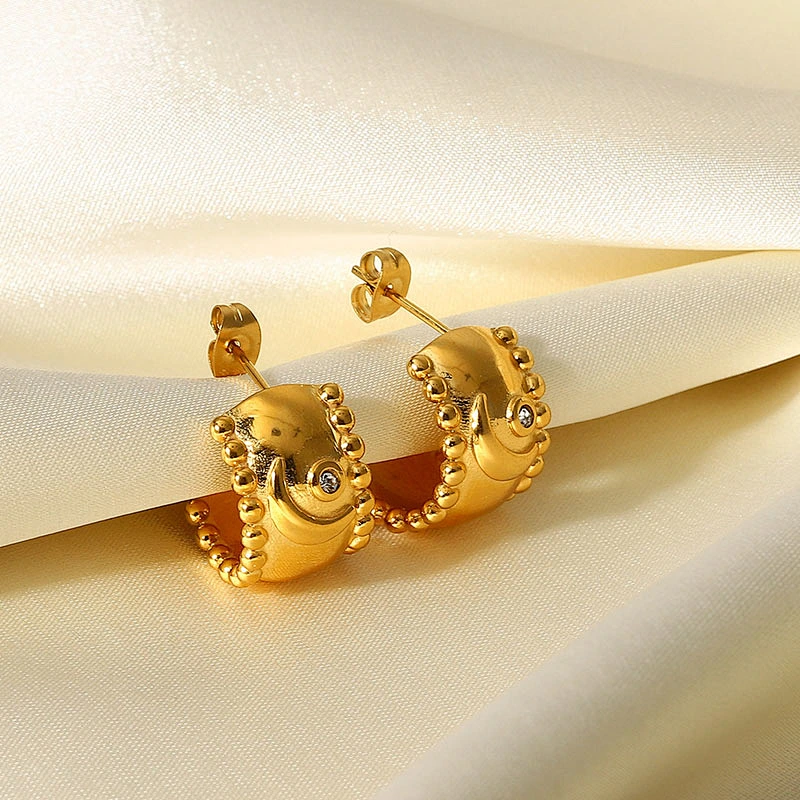 Gold Basic Stud Earring Embossed Design Zircon Earrings
