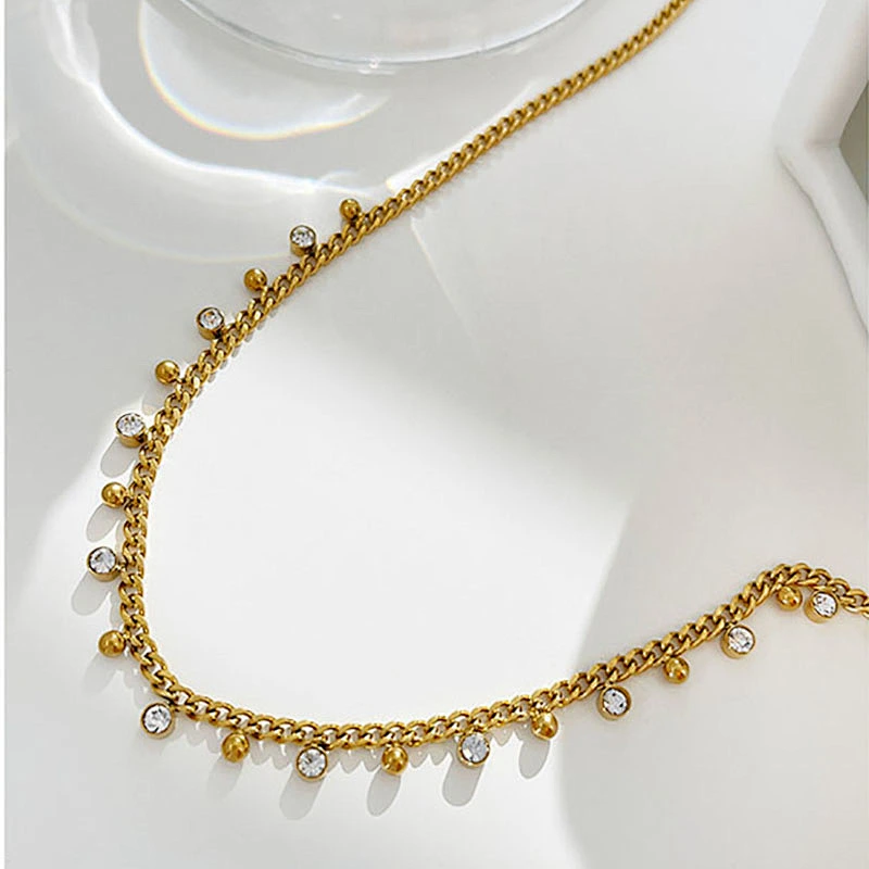 Vintage Titanium Steel Zircon Pendant Necklace