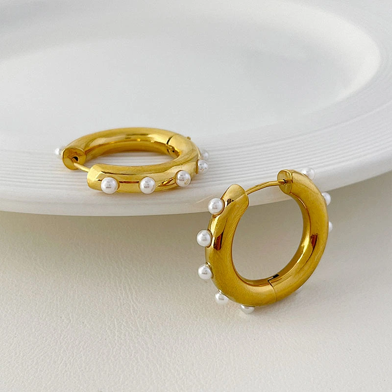 Cute Mini Pearl Earrings Gold Hoop Earrings Women