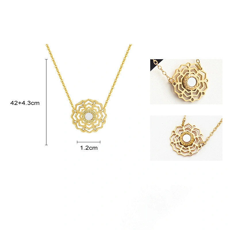 Hollow Flower Stud Earrings Set Vintage Steel Necklace