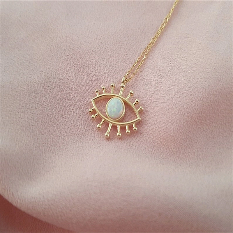 Trendy Gold Color Chain Evil Eye Opal Pendant Women Necklace