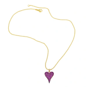 Heart Shaped Pendant Brass Necklace Micro Setting Jewelry