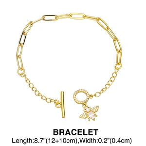 Ins Fashion OT Clasp Jewlry Set Creative Geometric Design Cubic Zirconia Bee Necklace Bracelet