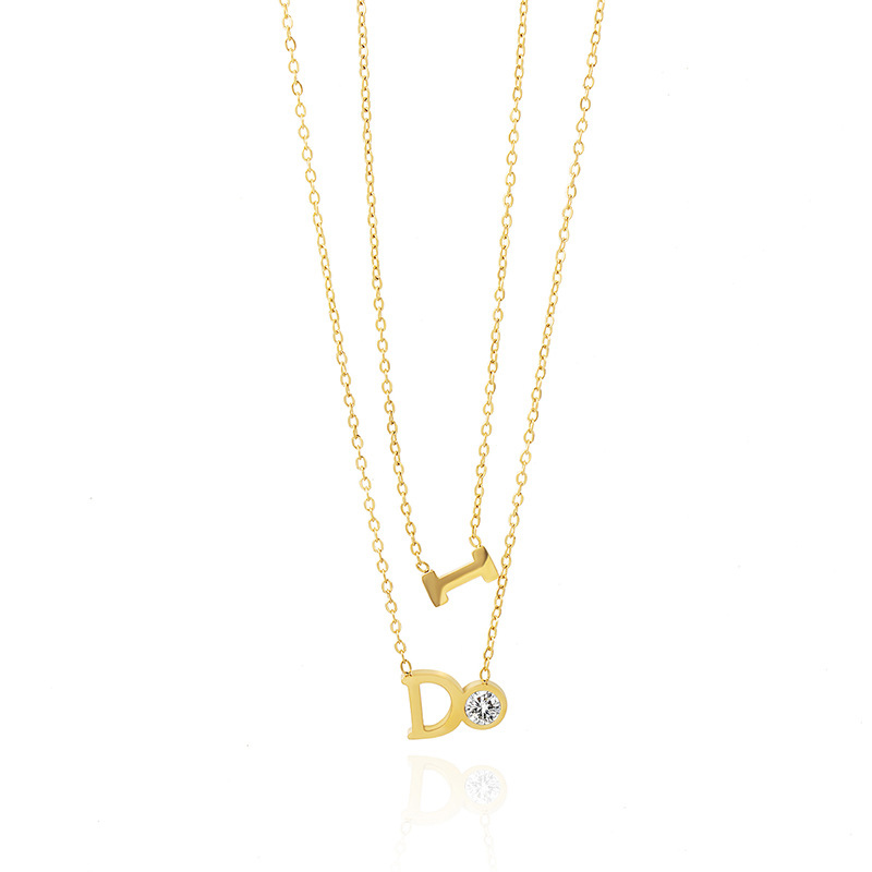 Letter I Do Necklace Stainless Steel Zircon Gold Plated Necklace