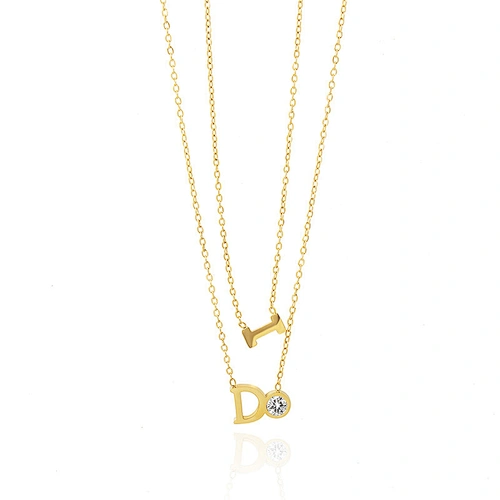 Letter I Do Necklace Stainless Steel Zircon Gold Plated Necklace