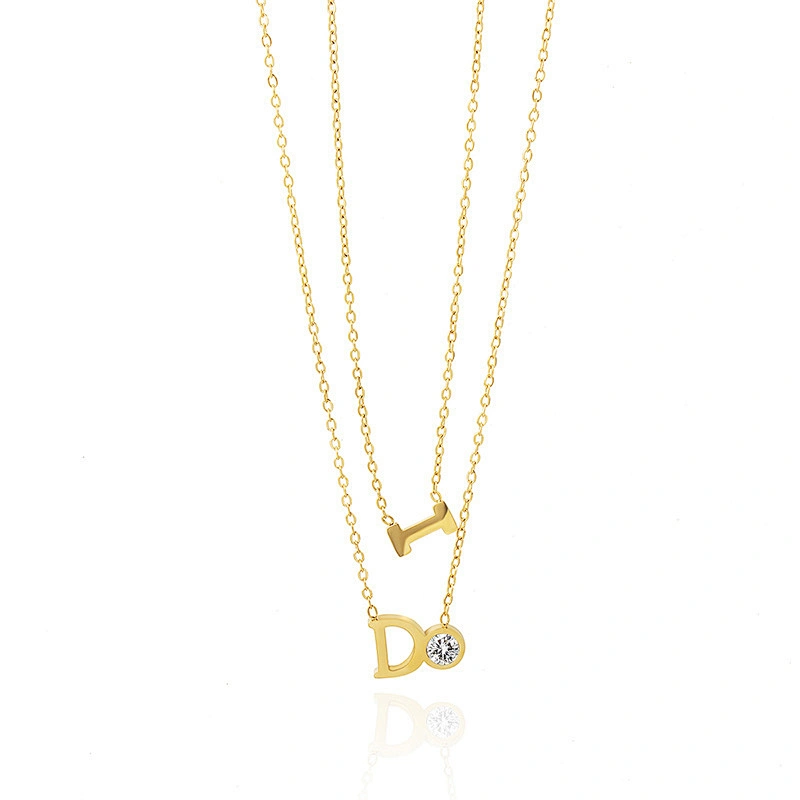 Letter I Do Necklace Stainless Steel Zircon Gold Plated Necklace