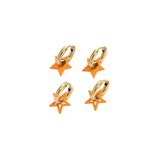 Orange Star Pendant Earrings Hollow Hoop Earrings