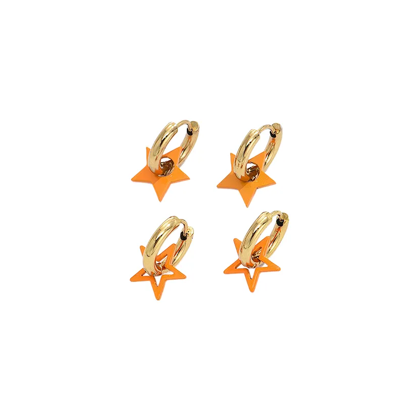 Orange Star Pendant Earrings Hollow Hoop Earrings