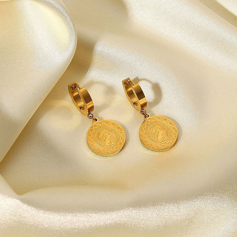 Ladies Stainless Steel Round Drop Earrings Small Hoop Earring