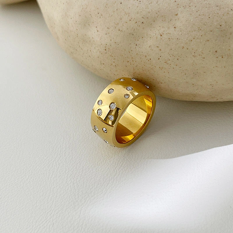 Fashion Simple Titanium Steel Zircon Ring