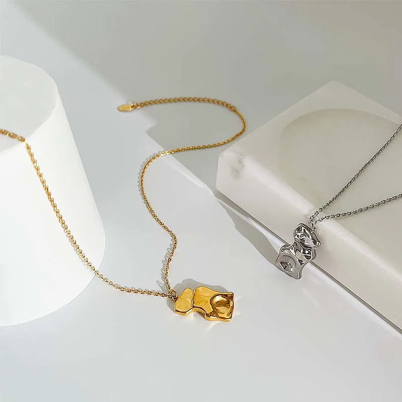 Steel Profiled Pendant Geometric Necklace Earring Set