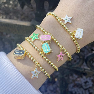 Little Bag Starfish Enamel Gold Plated Copper Beads Bracelet