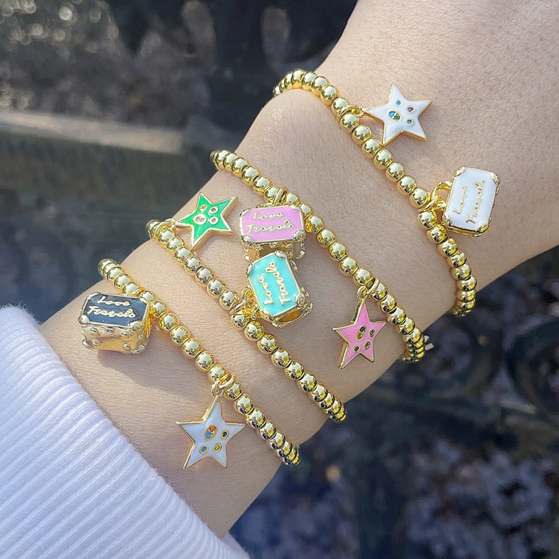 Little Bag Starfish Enamel Gold Plated Copper Beads Bracelet