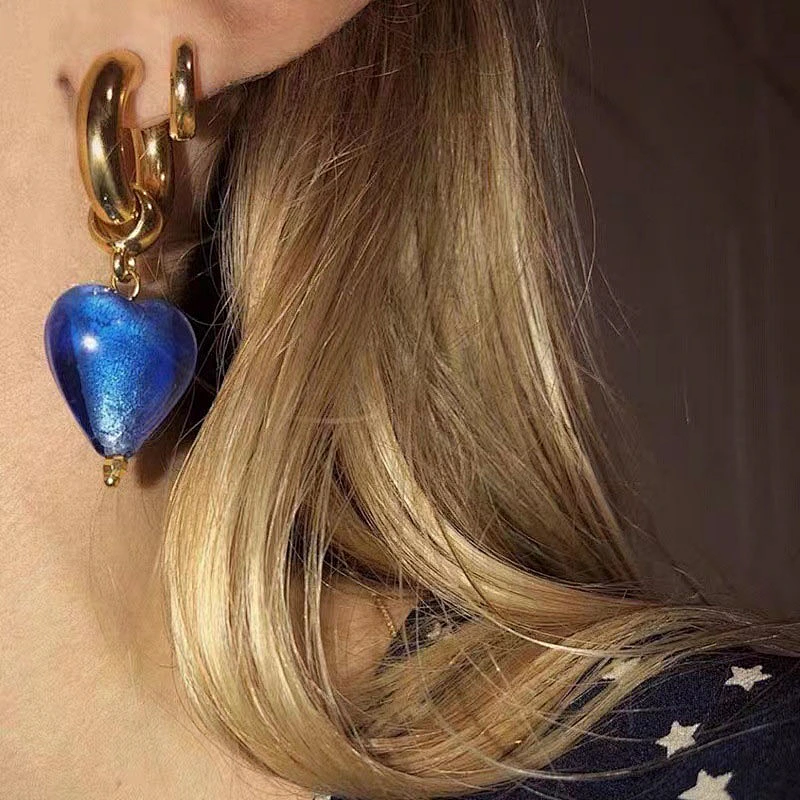 Retro Fashion Gold Hoop Earrings New Heart Stud Earrings