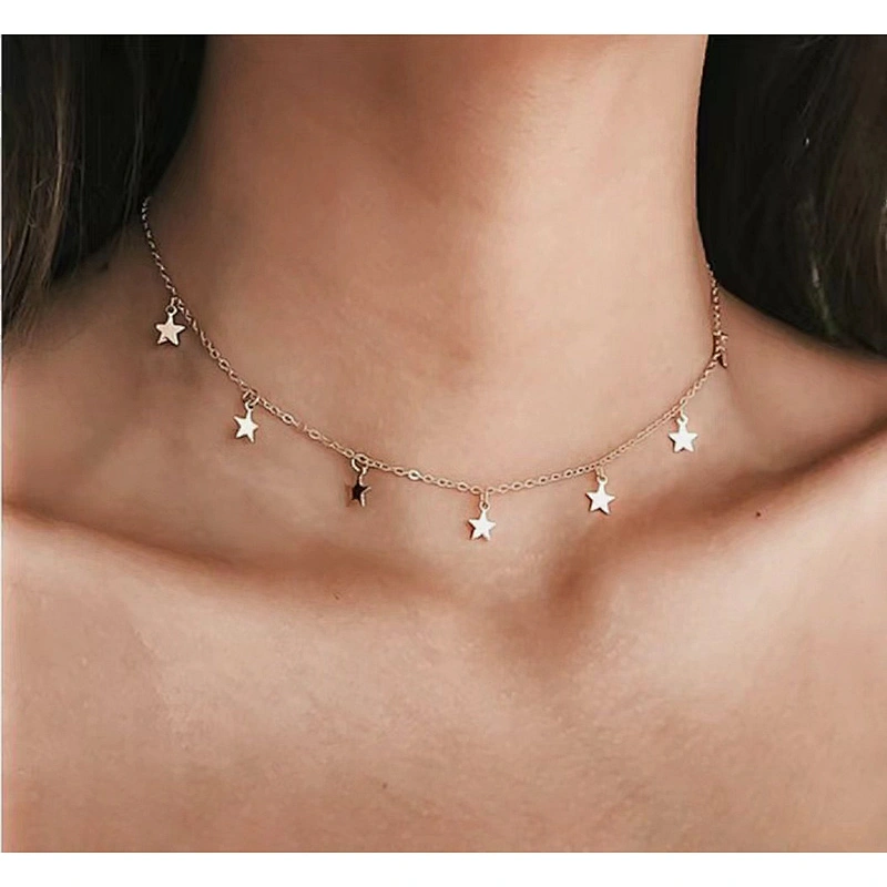 Star Pendant Titanium Steel Chain Choker Necklace