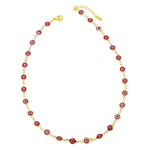 Enamel Simple Evil Eye Gold Color Copper Women Necklaces