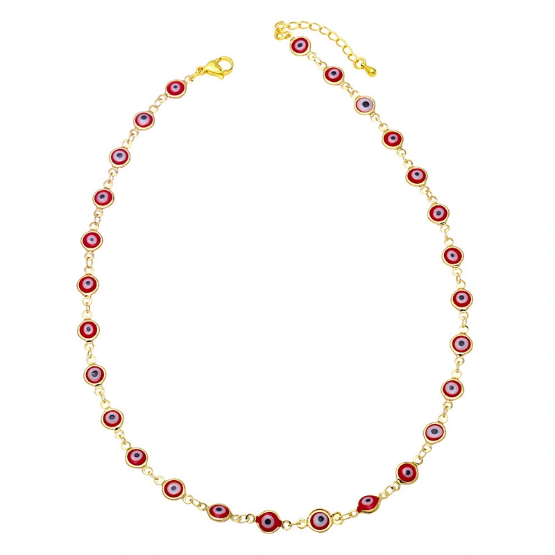 Enamel Simple Evil Eye Gold Color Copper Women Necklaces