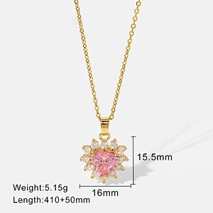 Pink Heart Shaped Cubic Zirconia Pendant Necklace Women