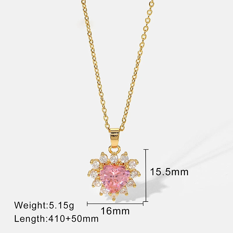 Pink Heart Shaped Cubic Zirconia Pendant Necklace Women