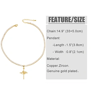 Multicolor Cubic Zirconia Cross Pendant Gold Plated Necklace
