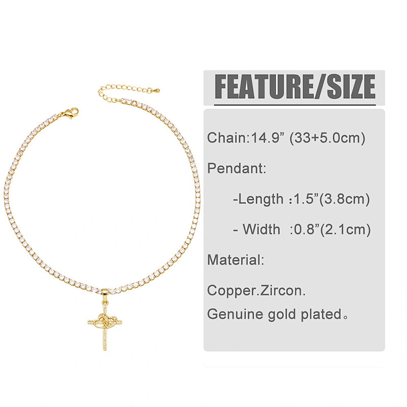 Multicolor Cubic Zirconia Cross Pendant Gold Plated Necklace