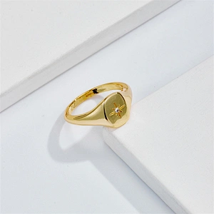 New Rings Star Ring Copper Plated 14K Gold Zircon Ring