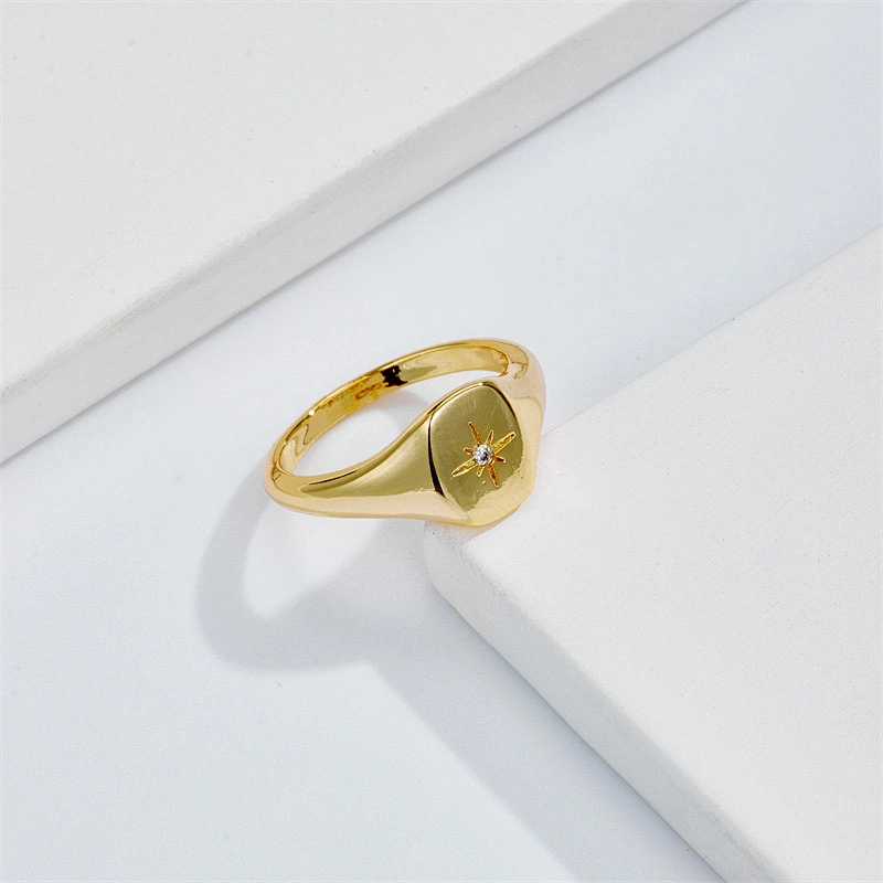 New Rings Star Ring Copper Plated 14K Gold Zircon Ring