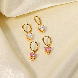 Pink Heart Earrings Cubic Zirconia Drop Earrings Wholesale