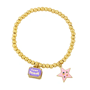 Little Bag Starfish Enamel Gold Plated Copper Beads Bracelet