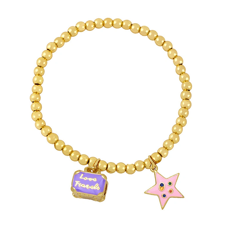 Little Bag Starfish Enamel Gold Plated Copper Beads Bracelet