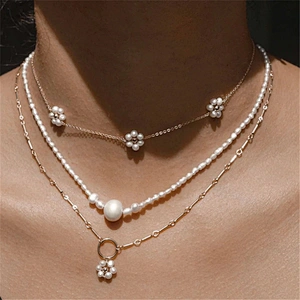 Fashion Jewellery Romantic Imitation Pearl Flower Necklace